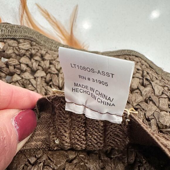 Tropical Trends Women’s Straw Hat Brown Flower Trim One Size Summer Wide Brim - Picture 7 of 8